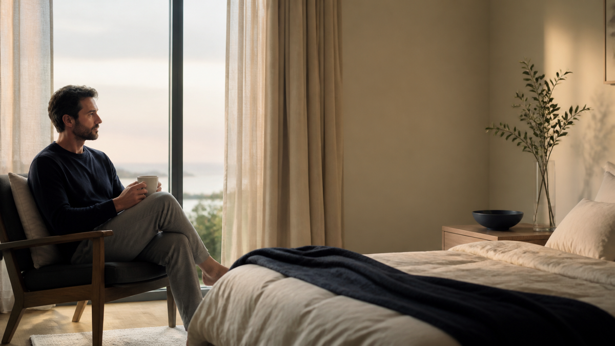 Man enjoying a quiet everyday wellness ritual