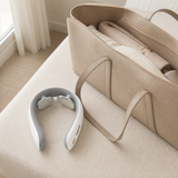 PLUTO RELAX P8 portable neck massager beside a travel bag